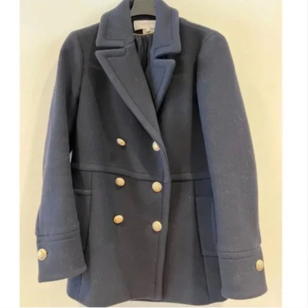 Gerard Darel Navy Blue Wool Double Breasted Gold Buttoned Coat [Size 4]